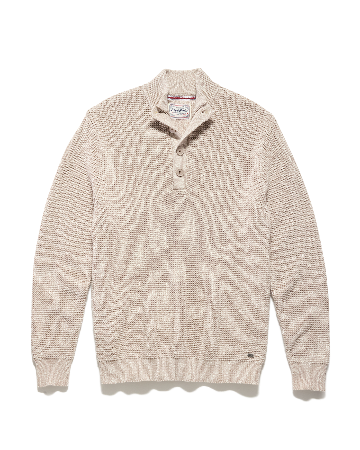 Flag & Anthem Button Mock Neck Sweater Oatmeal Heather