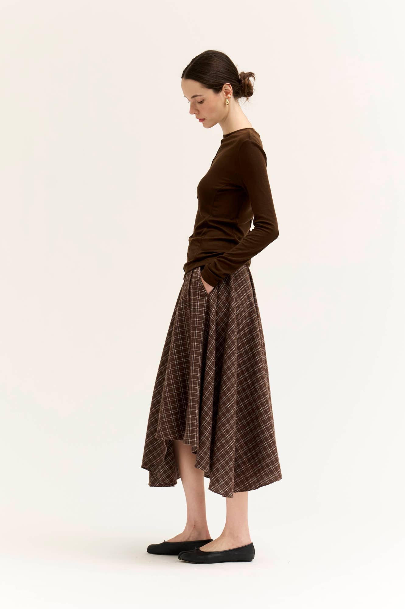 Front Seam Long Sleeve Soft Tee Chocolate