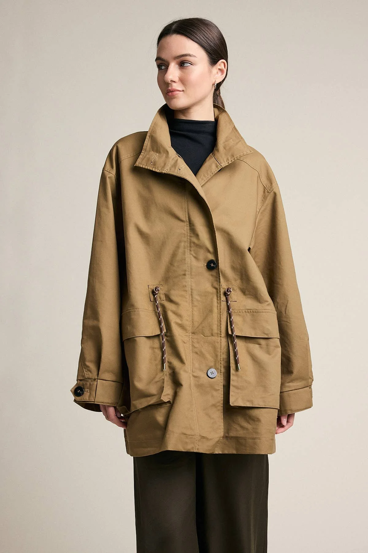 Stand Collar Utility Field Jacket Olive Brown