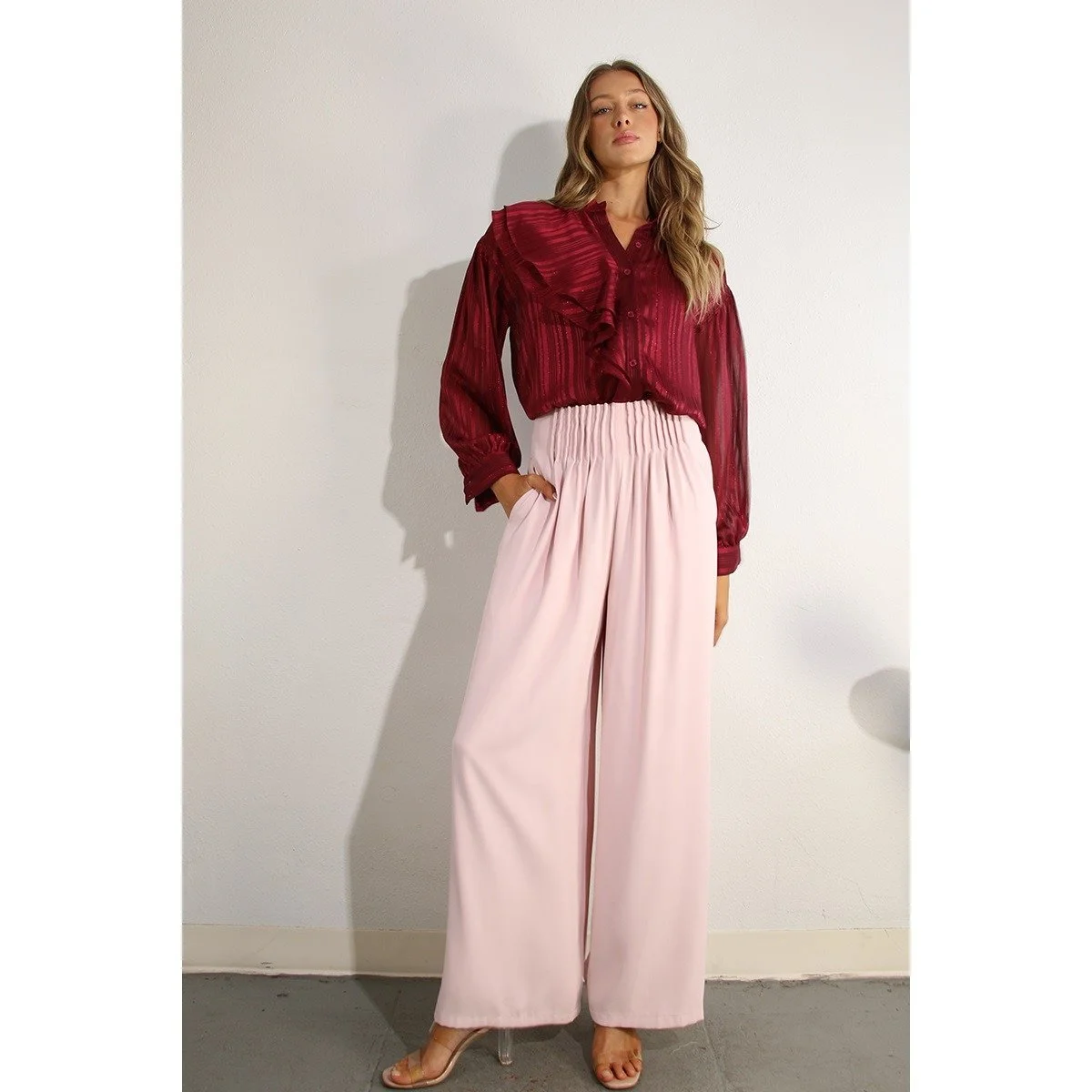 Pleated Front Trousers Baby Pink