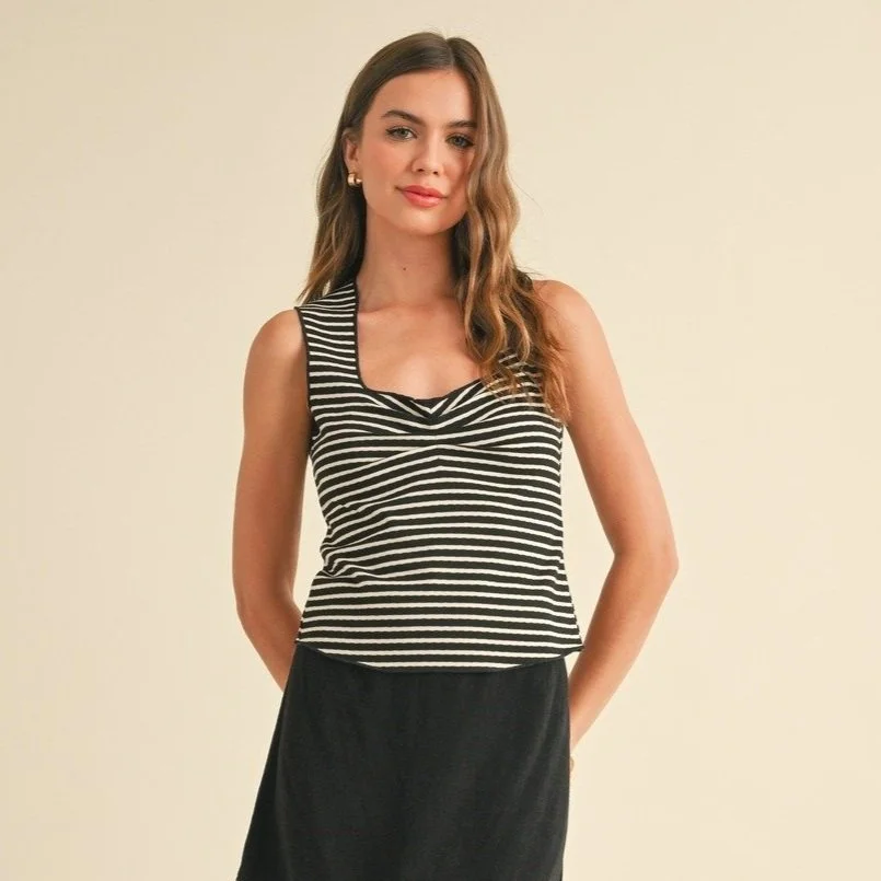 Ribbed Sweetheart Tank Black Stripe