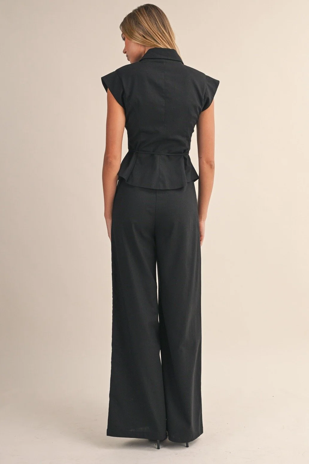Linen Wrap Top & Pleated Trouser Set Black