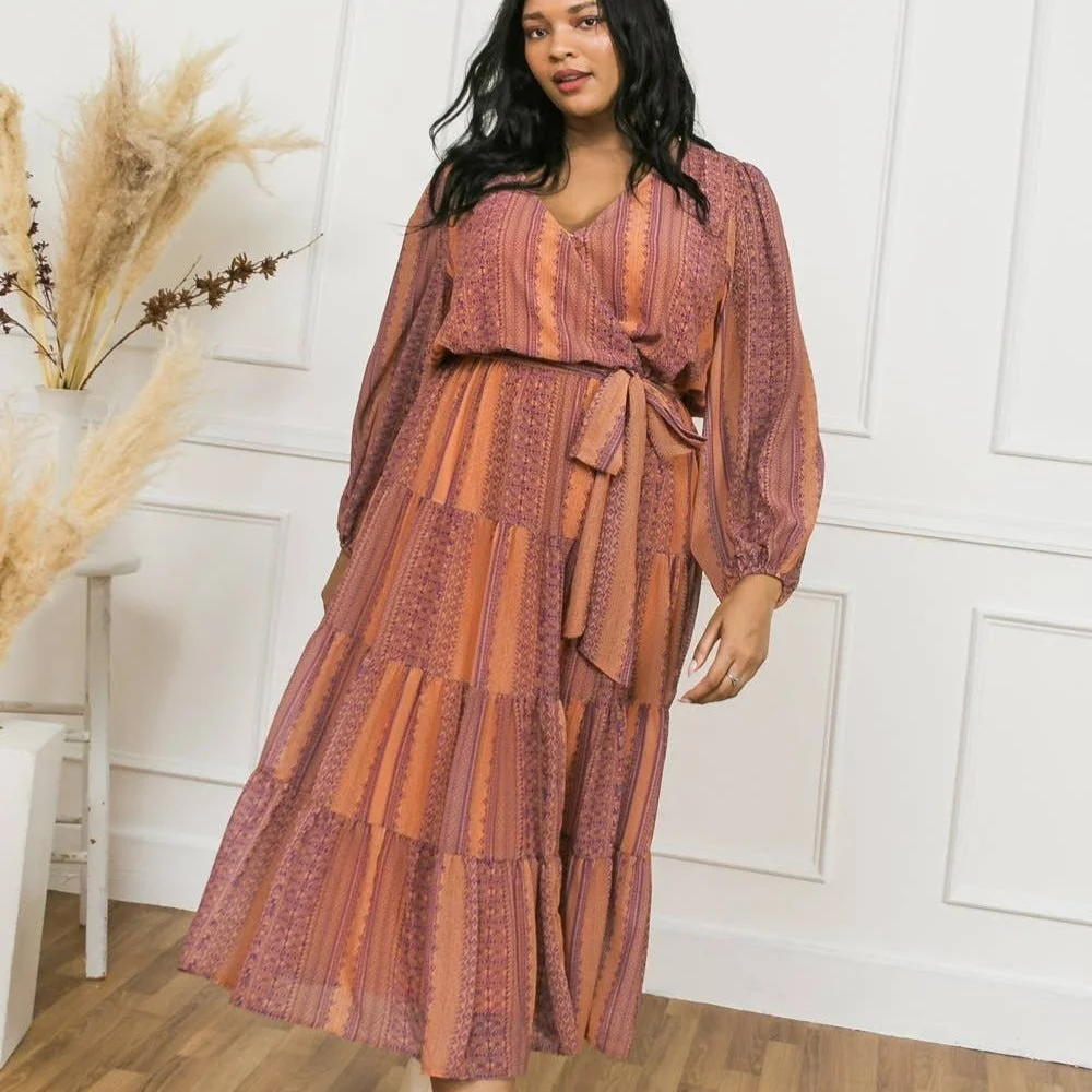 Curvy Rust + Navy Wrap Dress