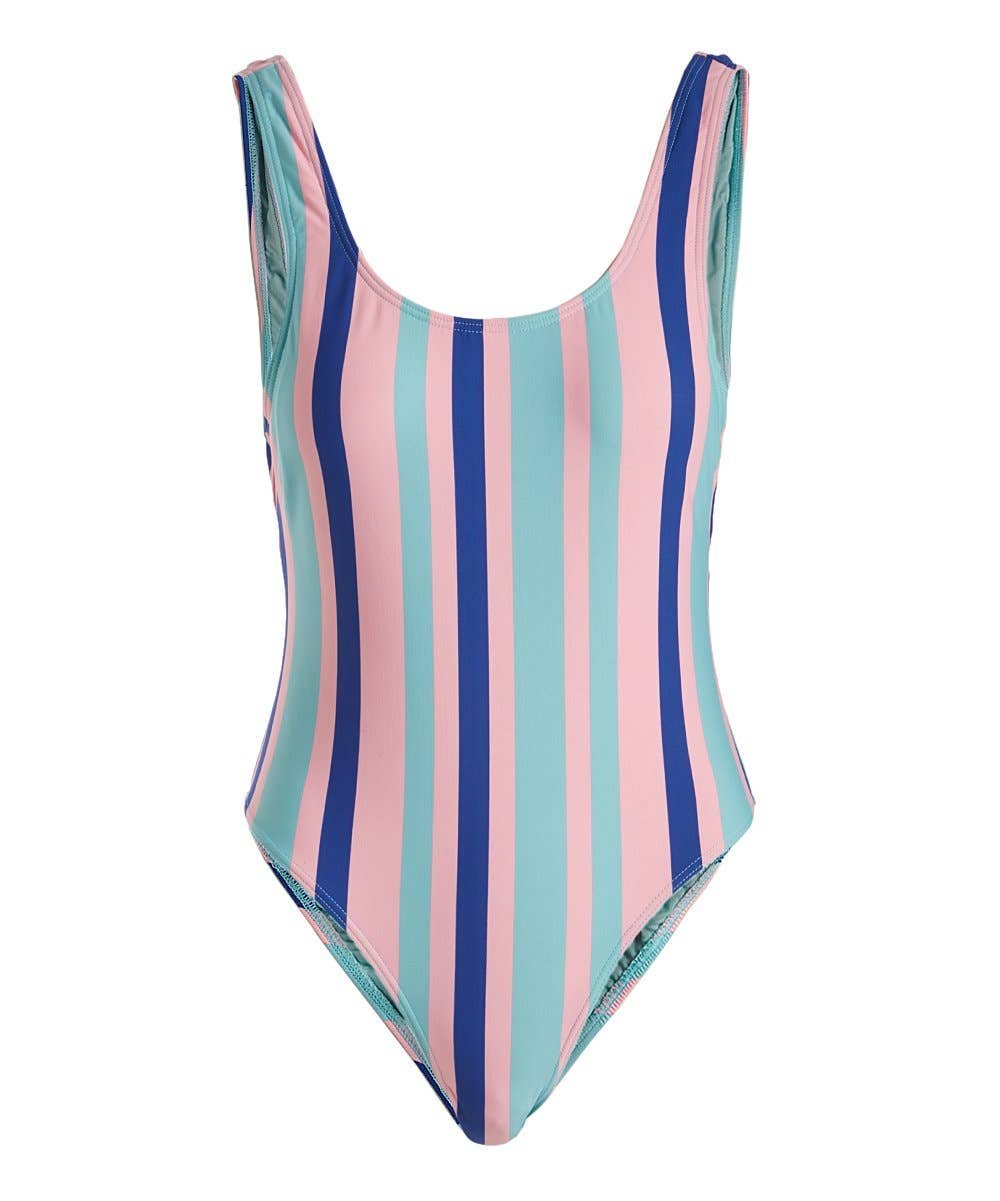 Izzy High Leg One Piece Pink Stripes