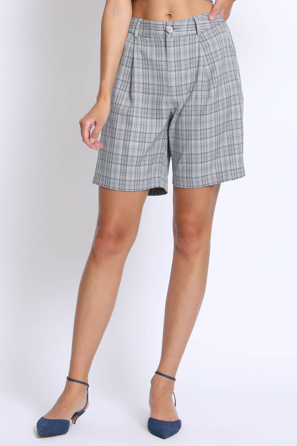 Smoky Blue Plaid Shorts
