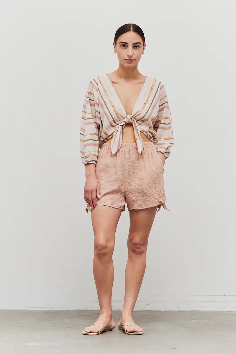 Gauze Side Tie Shorts Soft Rose