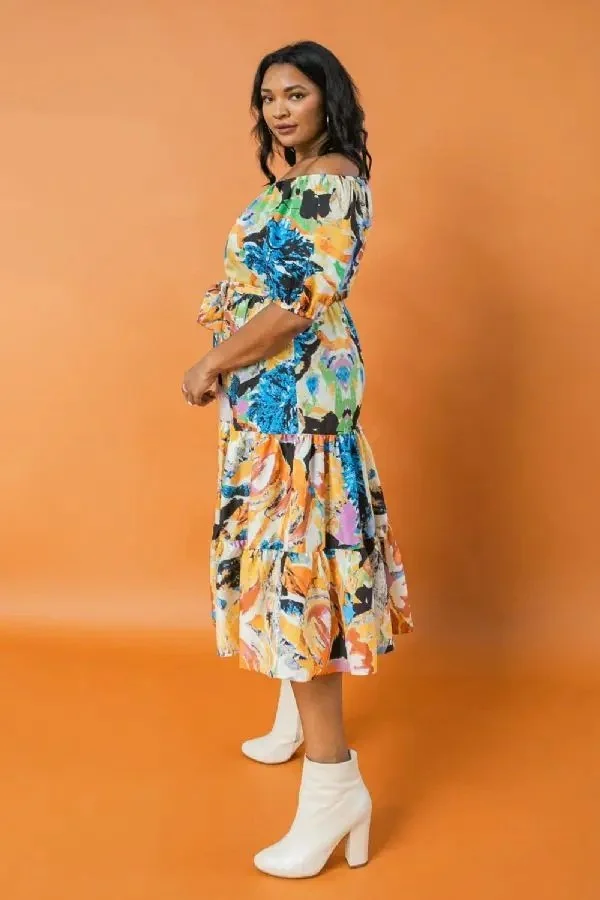 knee length dresses for ladies Watercolour Midi Dress main image 1