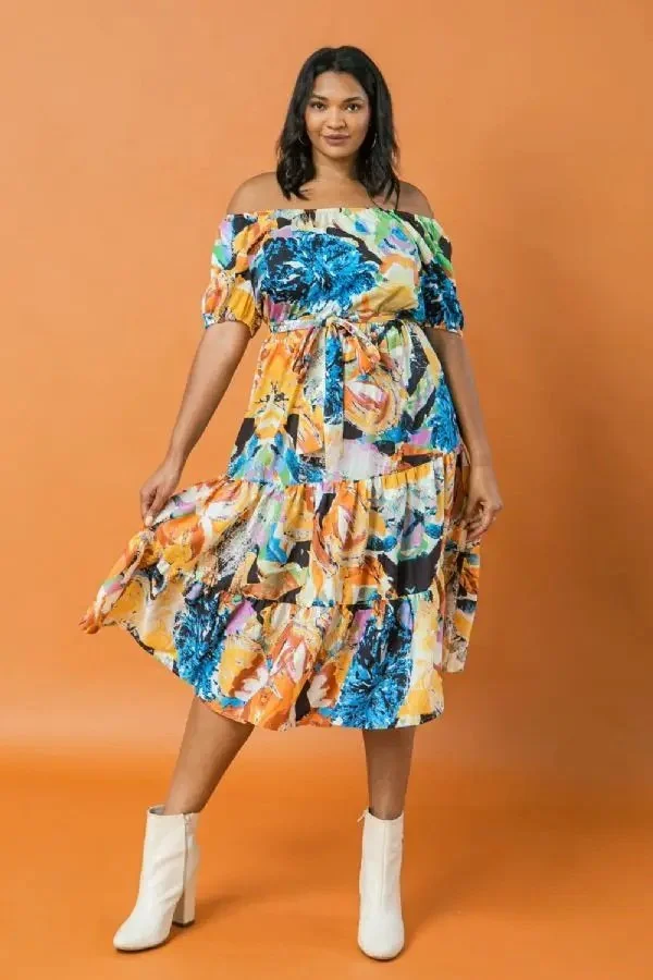 Curvy Watercolor Midi Dress