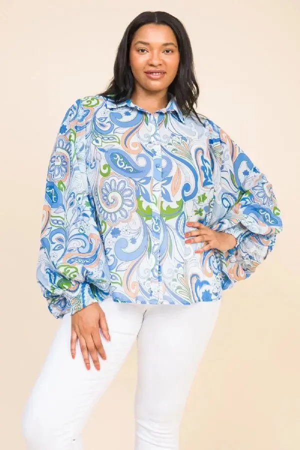 Curvy Blue Paisley Blouse