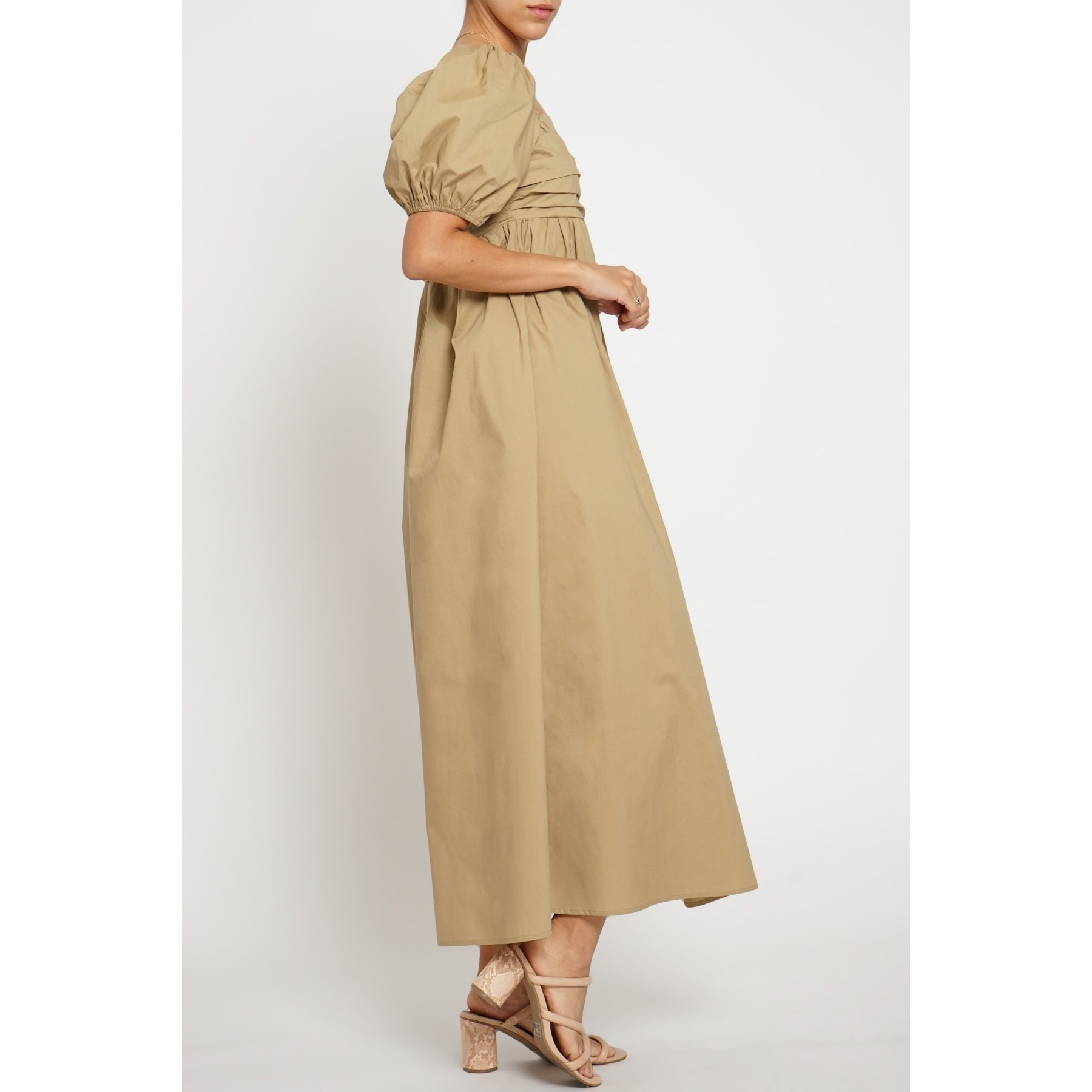 Poplin Empire Midi Dress Taupe