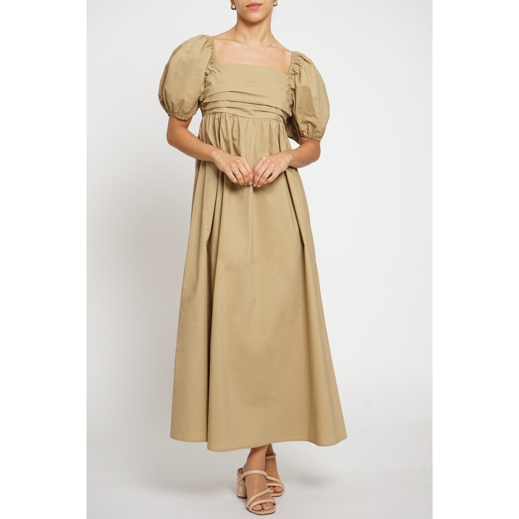Poplin Empire Midi Dress Taupe