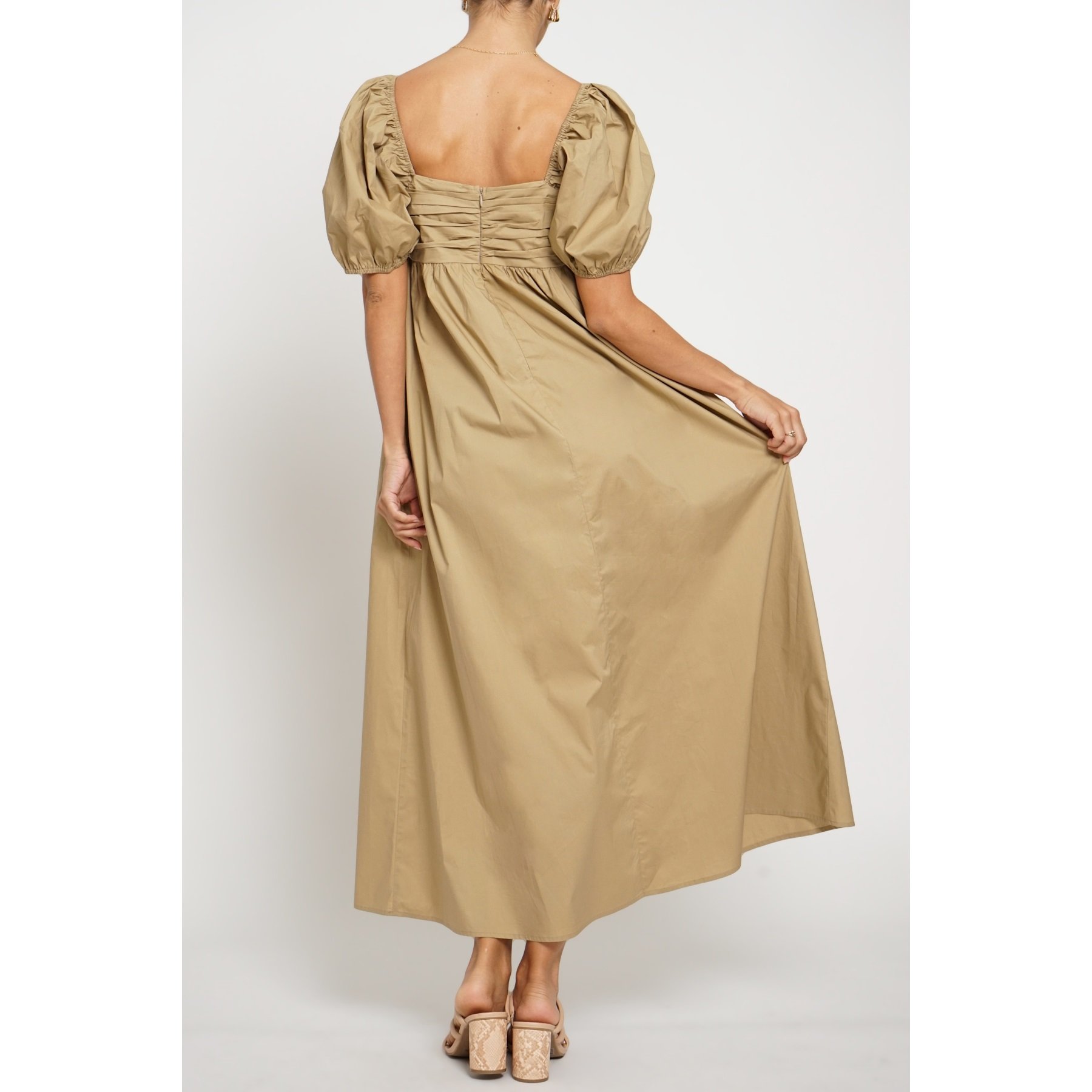 Poplin Empire Midi Dress Taupe