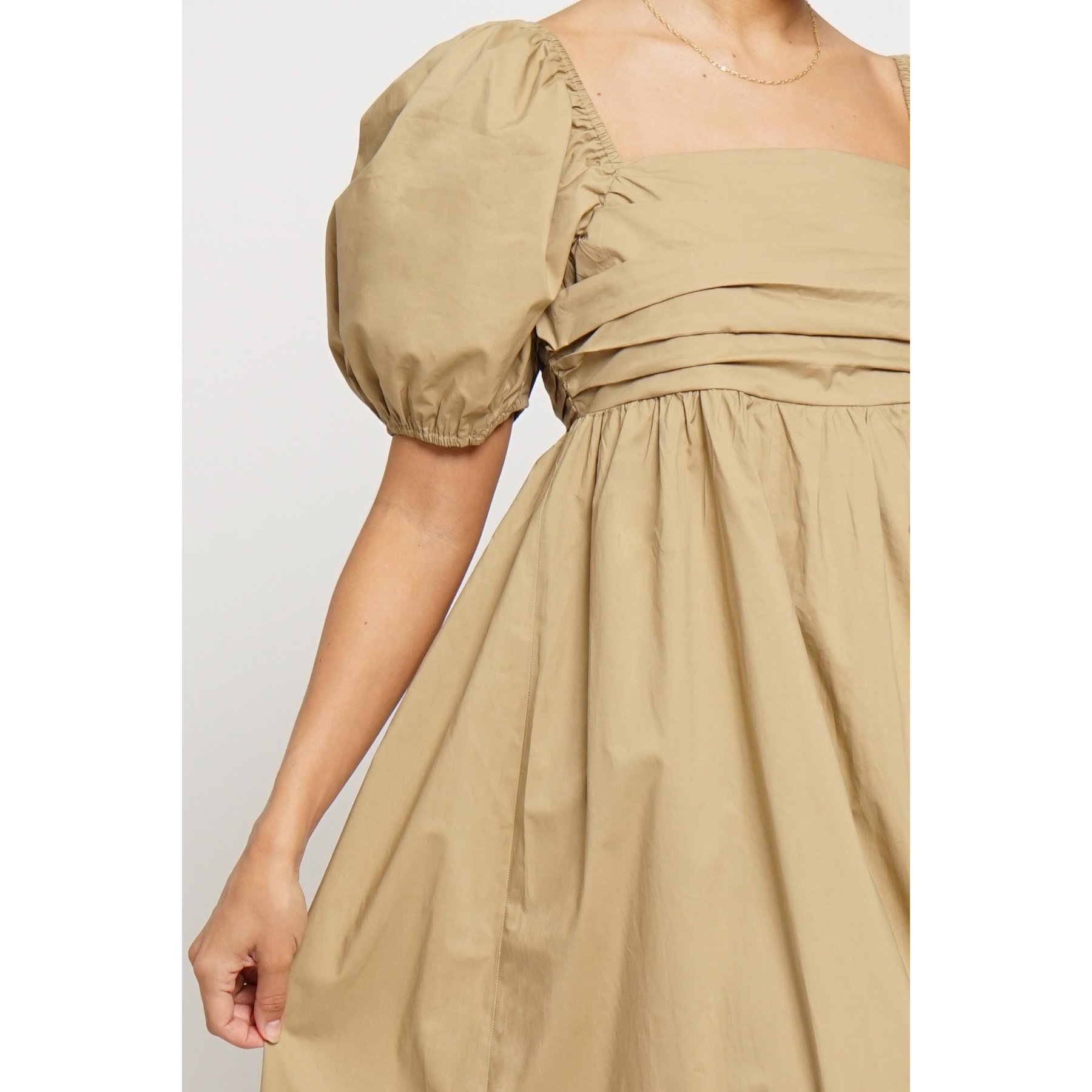 Poplin Empire Midi Dress Taupe