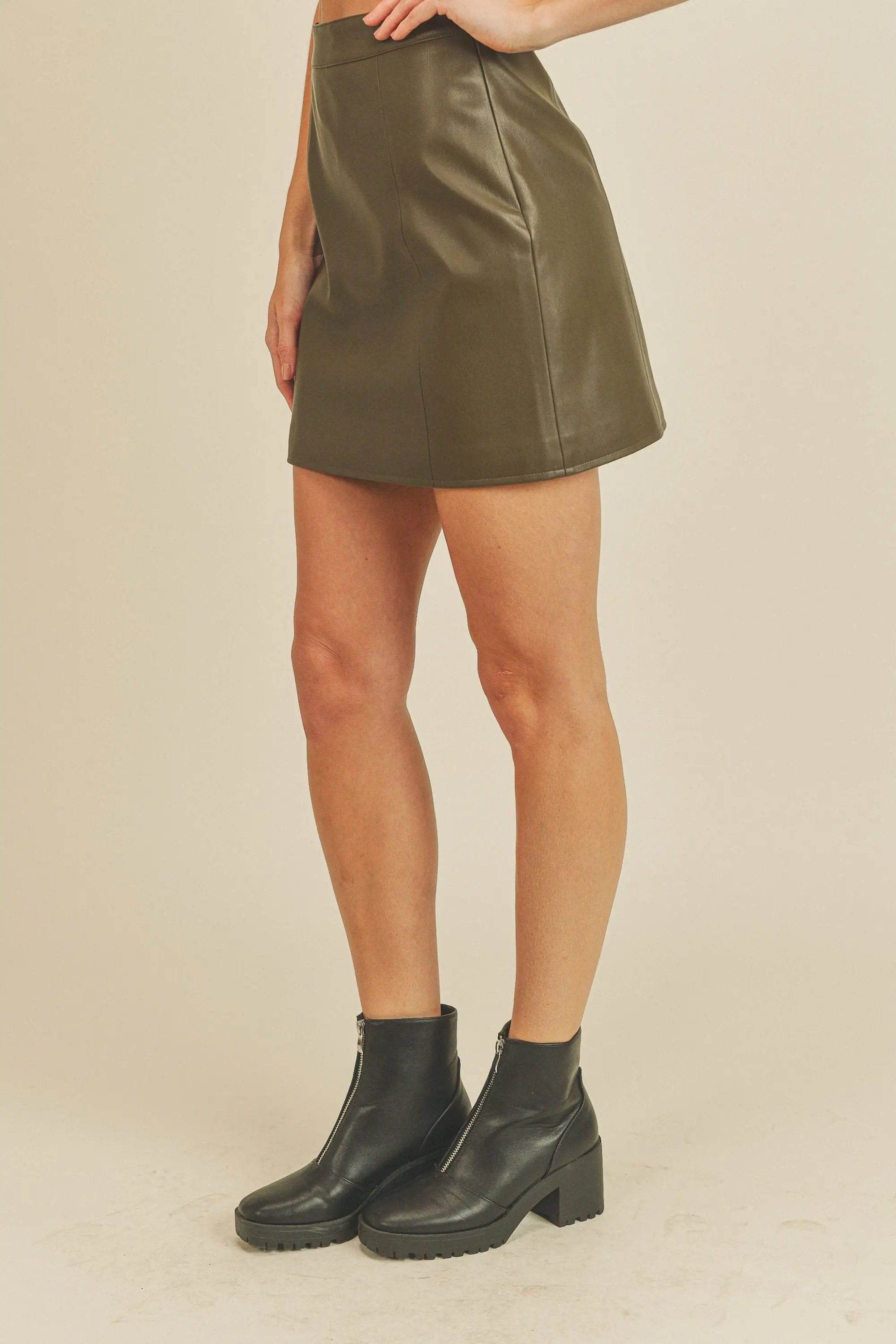 Faux Leather Mini Skirt Olive