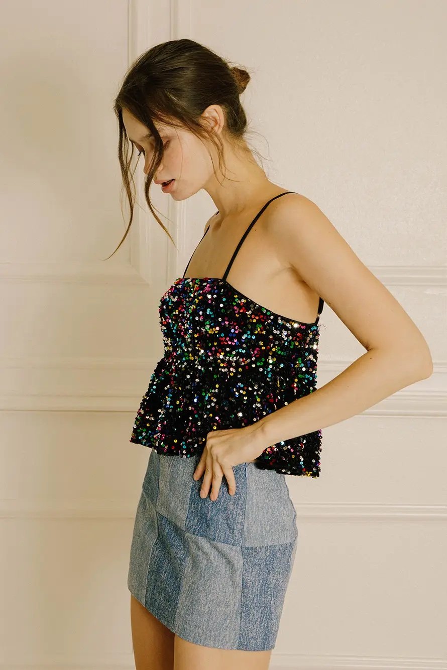 Rainbow Sequin Babydoll Top