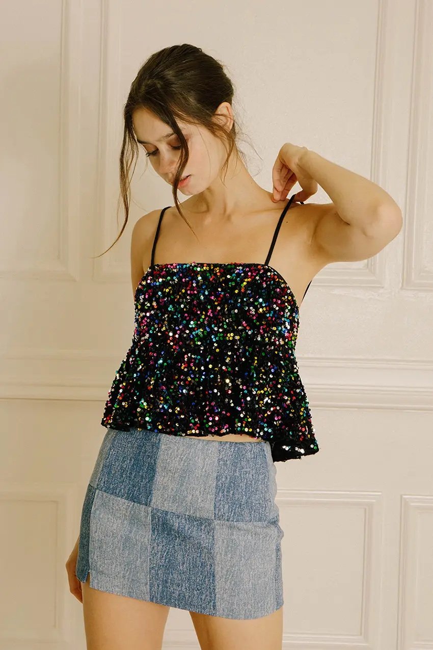 Rainbow Sequin Babydoll Top
