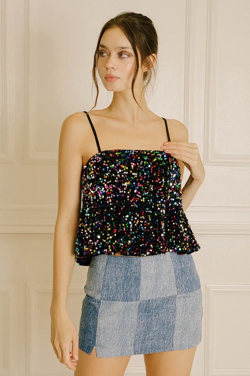 Rainbow Sequin Babydoll Top