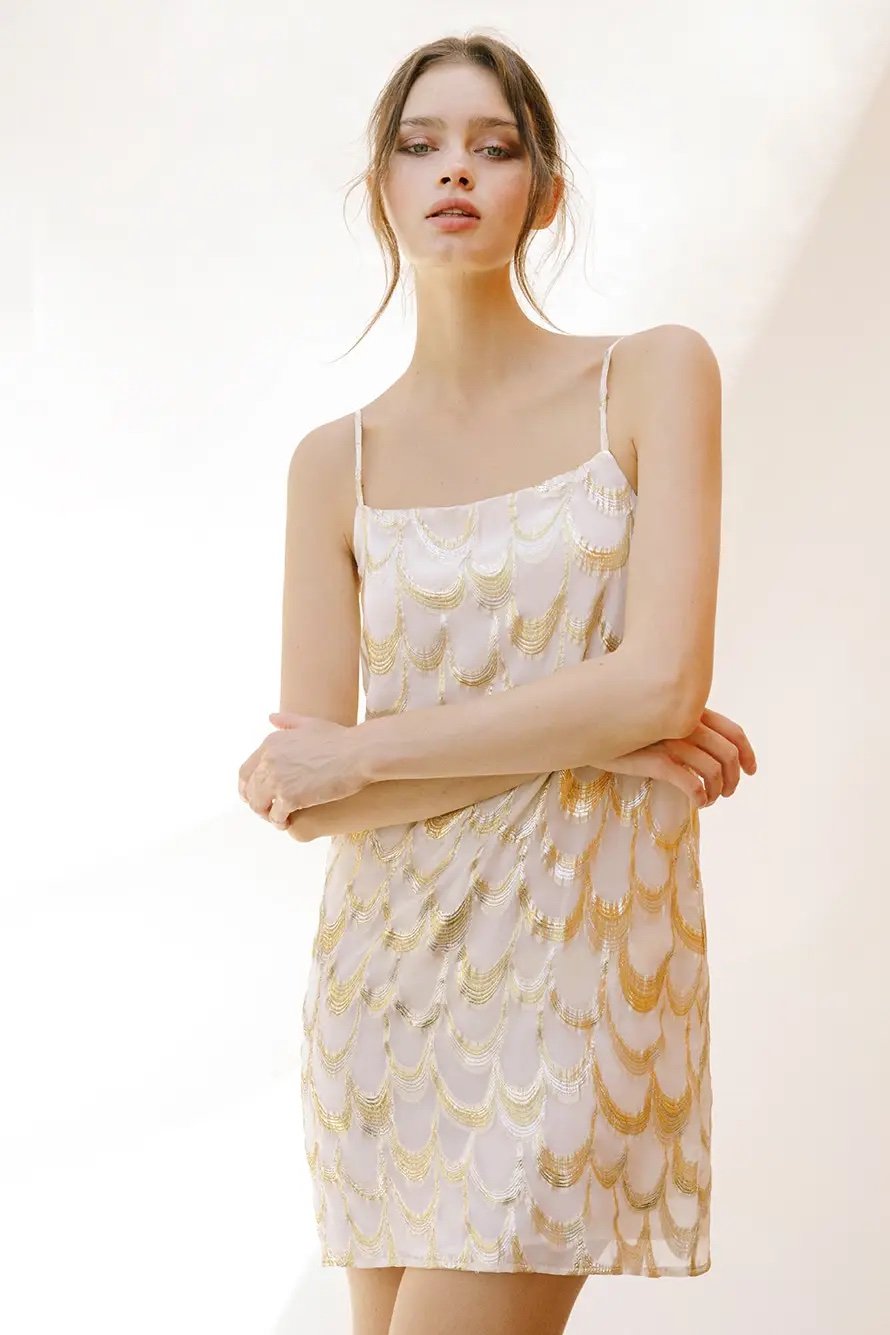 Gold Sequin Scaled Mini Dress