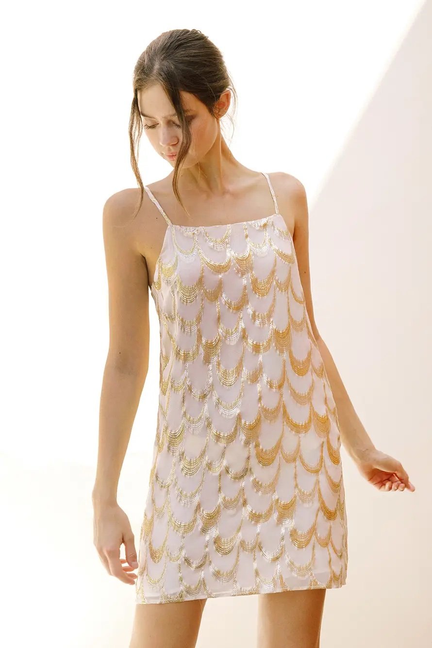 Gold Sequin Scaled Mini Dress