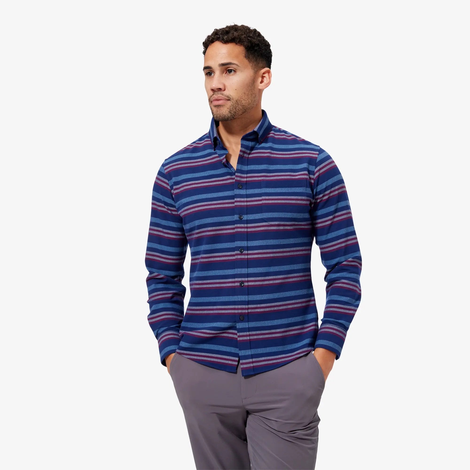 Mizzen + Main City Flannel Navy Stripe