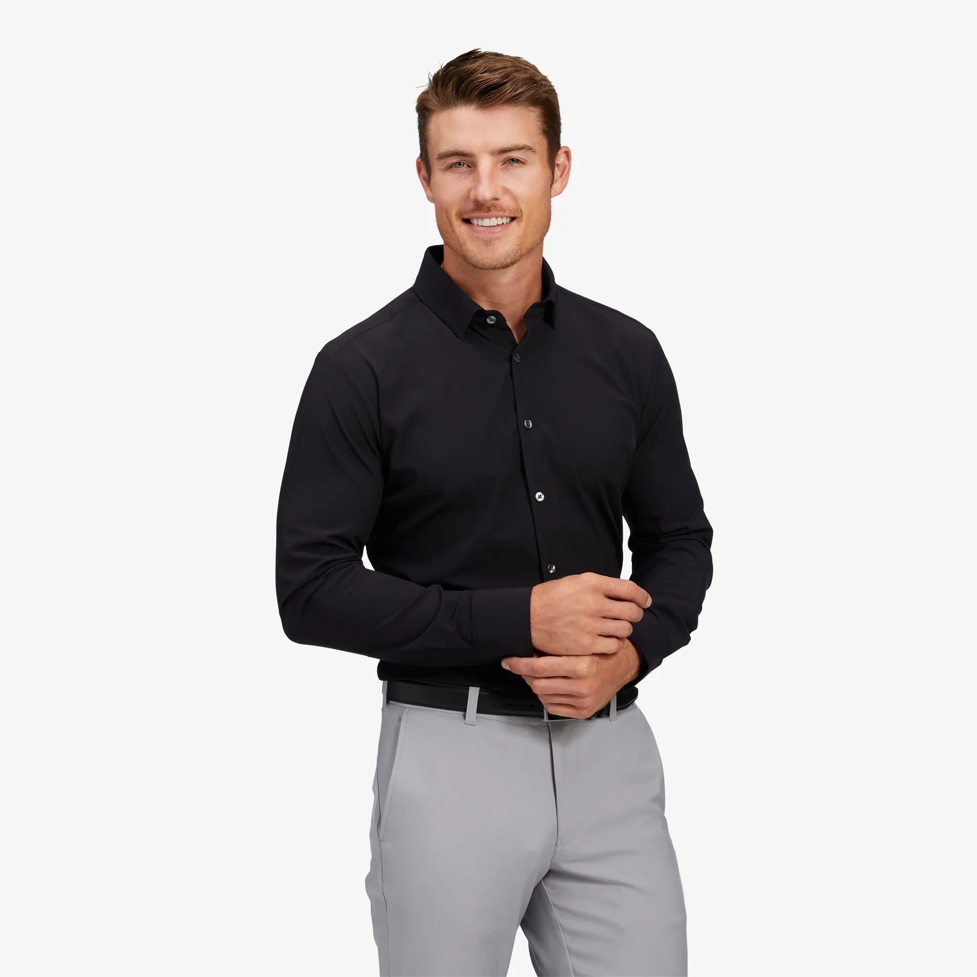Mizzen + Main Leeward Dress Shirt Black Solid  Byron & Barclay