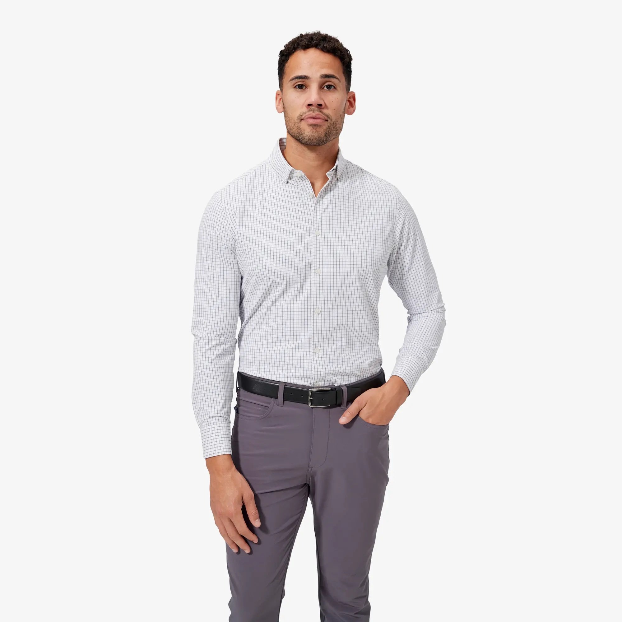 M+M Leeward Dress Shirt White Navy Mini Grid