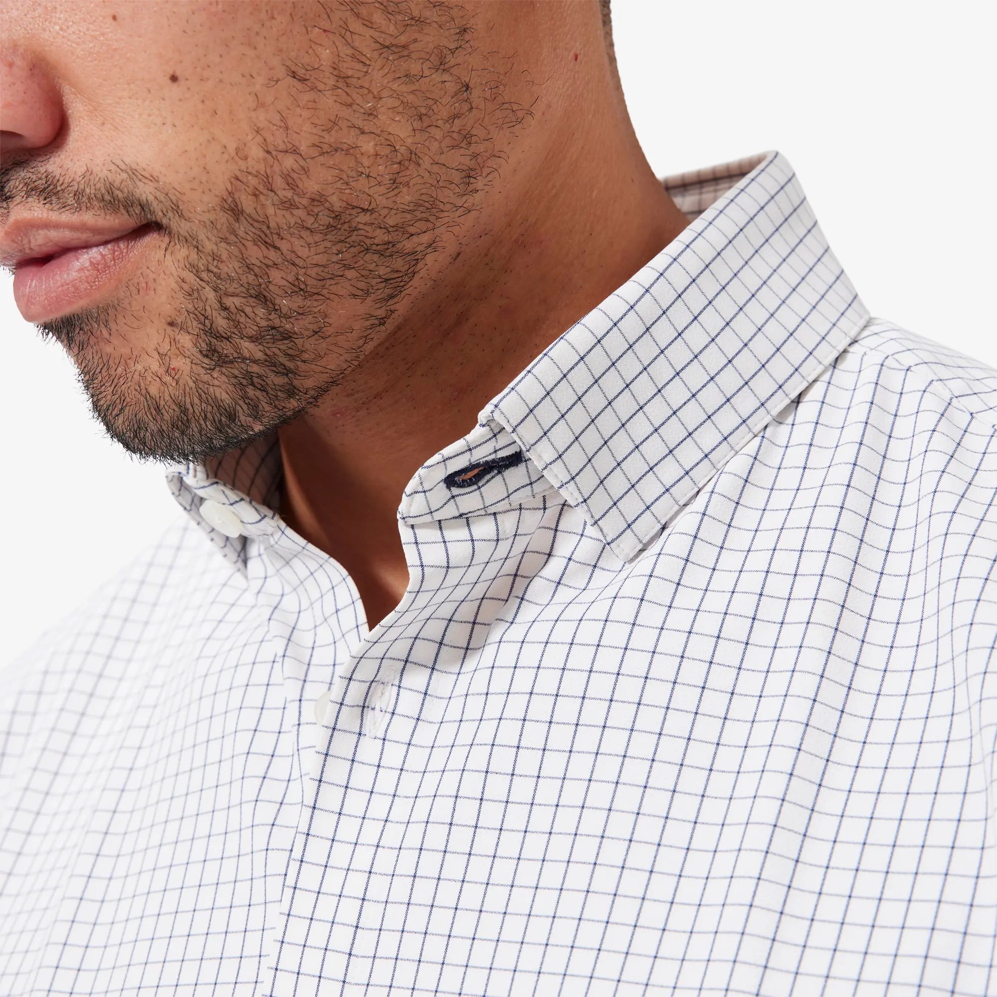 M+M Leeward Dress Shirt White Navy Mini Grid