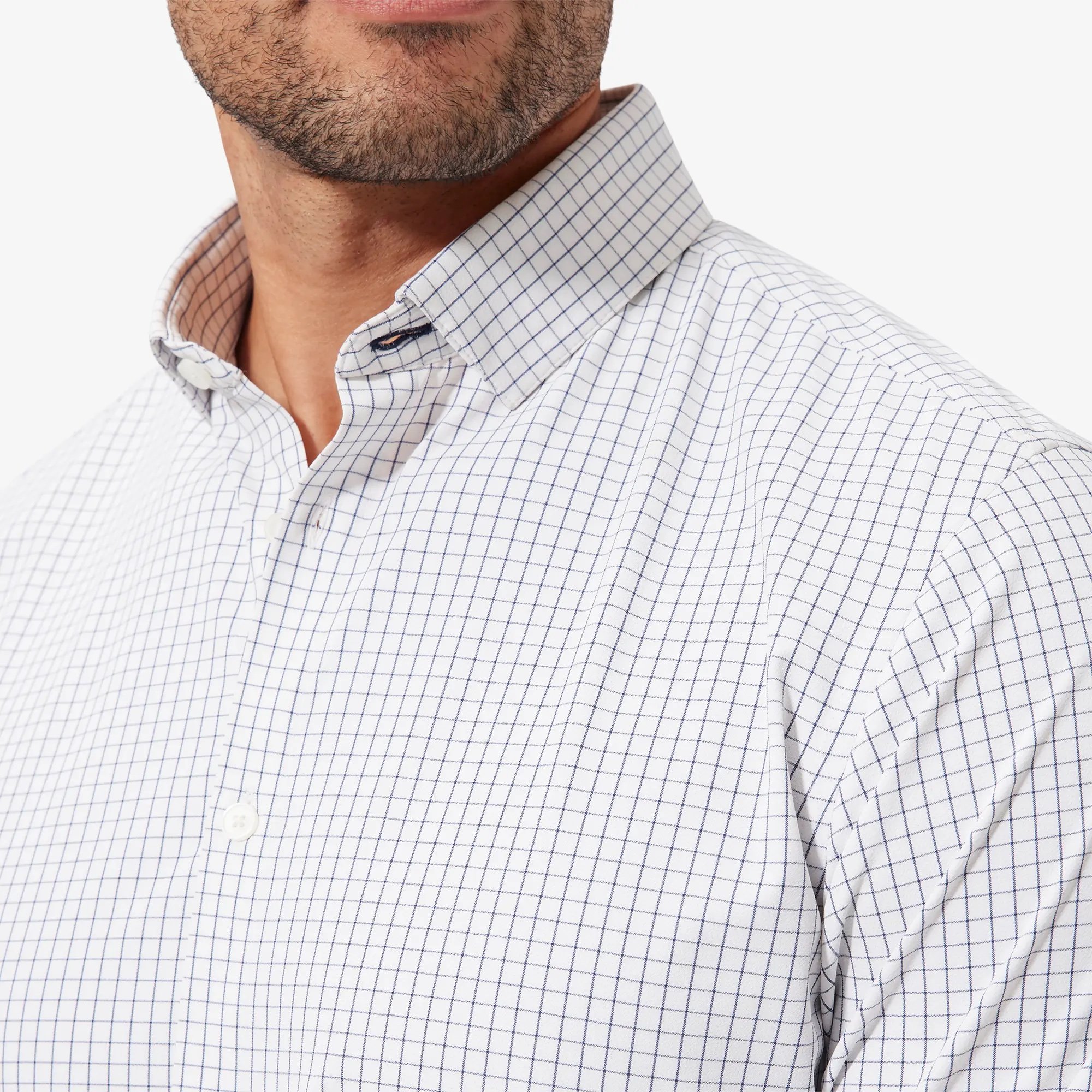 M+M Leeward Dress Shirt White Navy Mini Grid