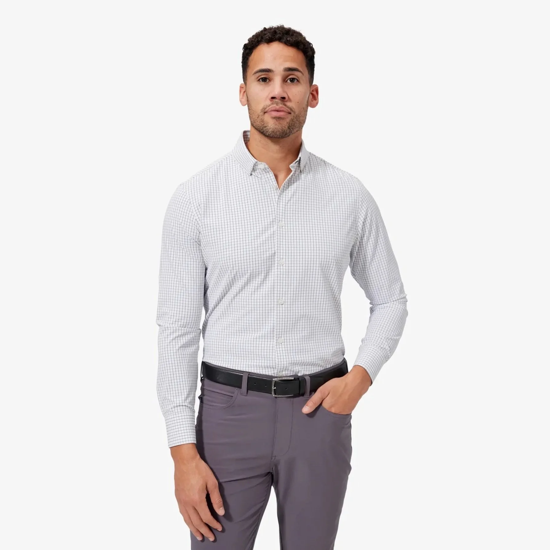 M+M Leeward Dress Shirt White Navy Mini Grid
