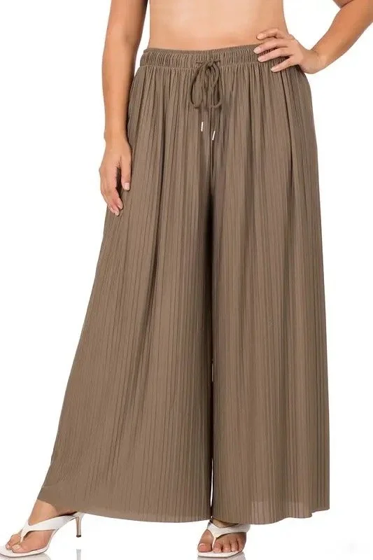 Pleated Wide Leg Pants Mocha