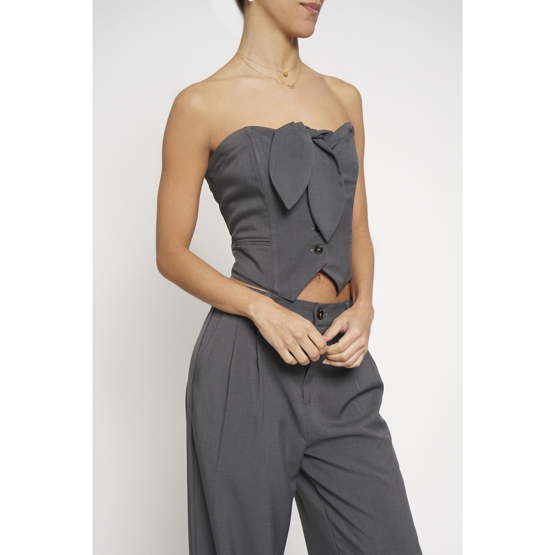 Tie Front Strapless Vest Charcoal