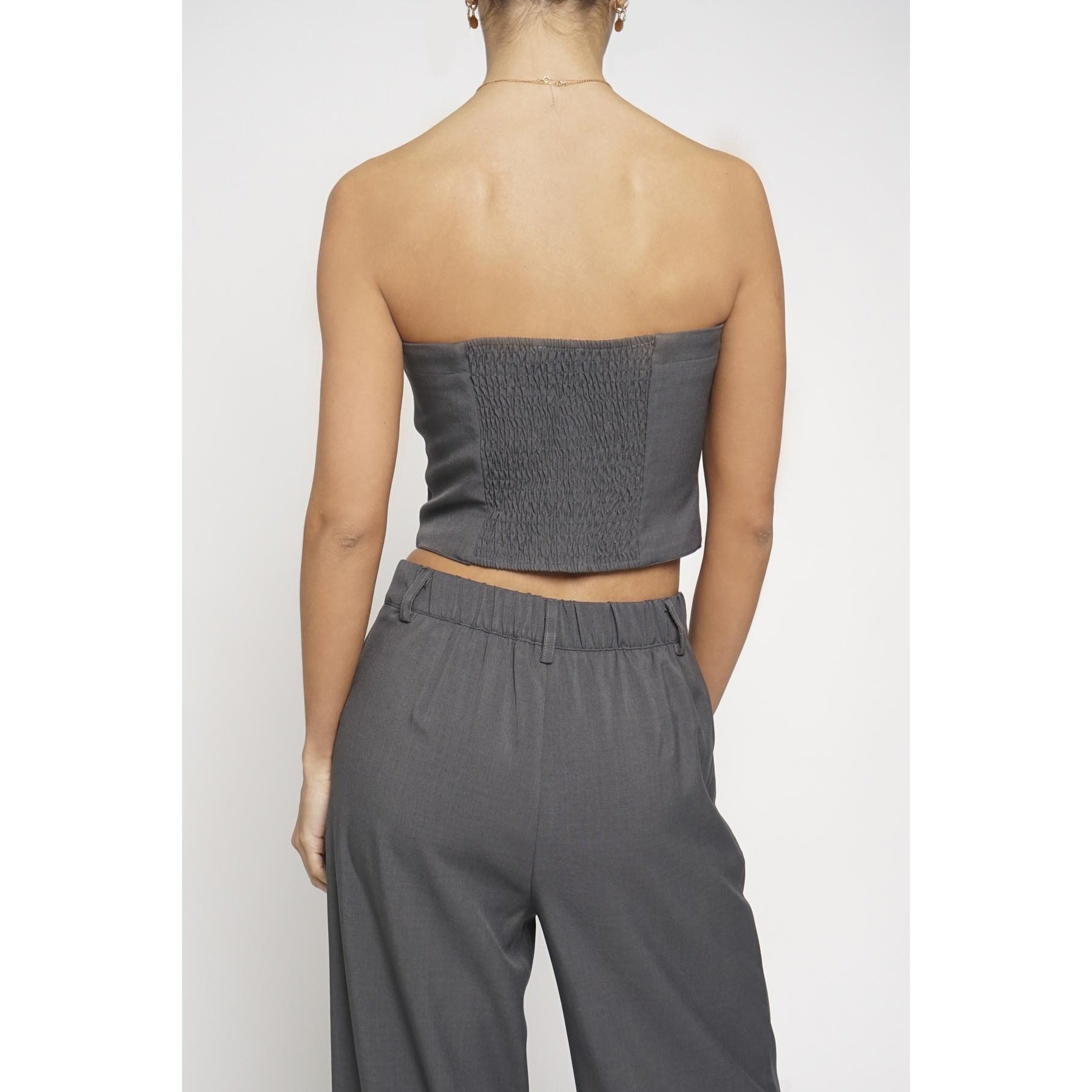 Tie Front Strapless Vest Charcoal