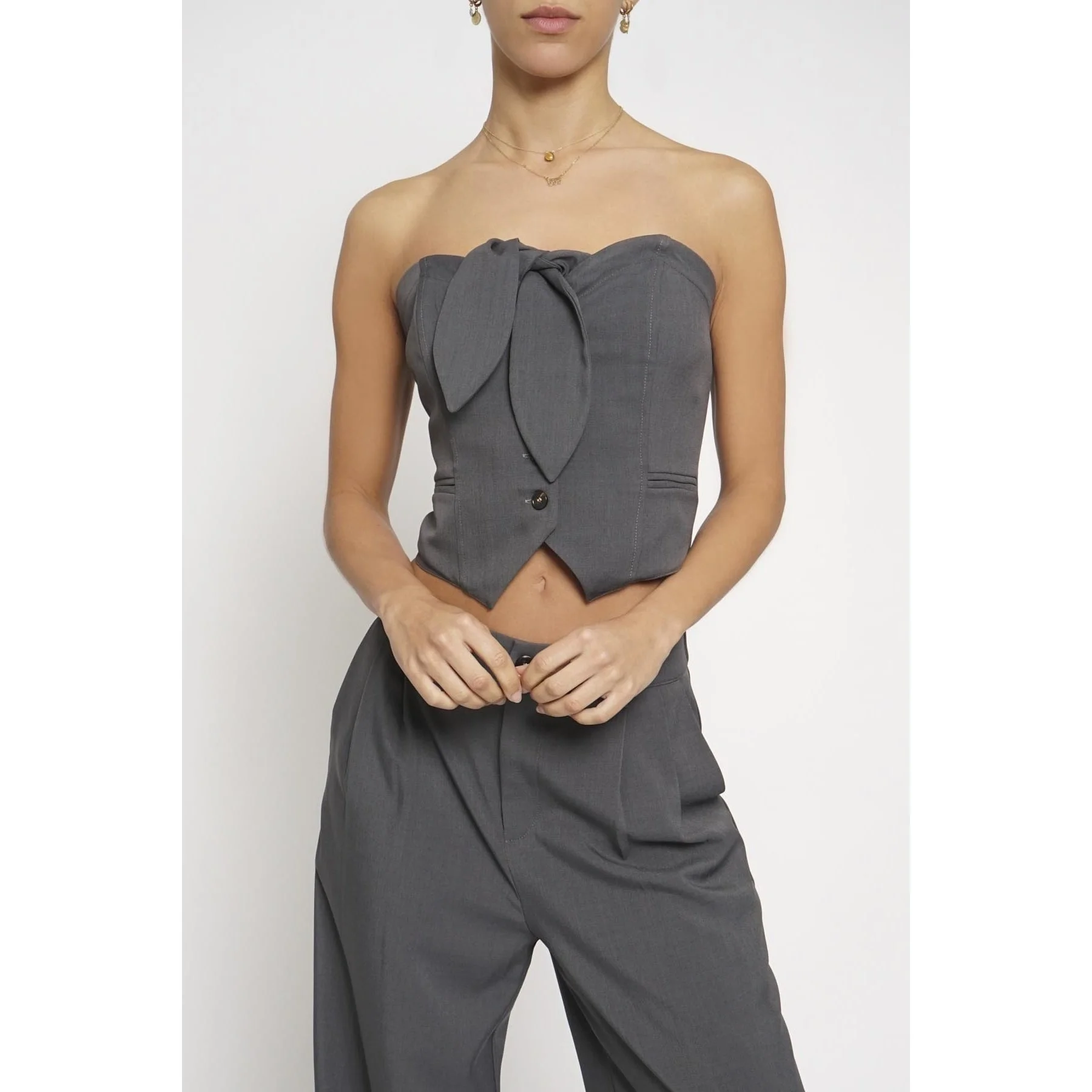 Tie Front Strapless Vest Charcoal