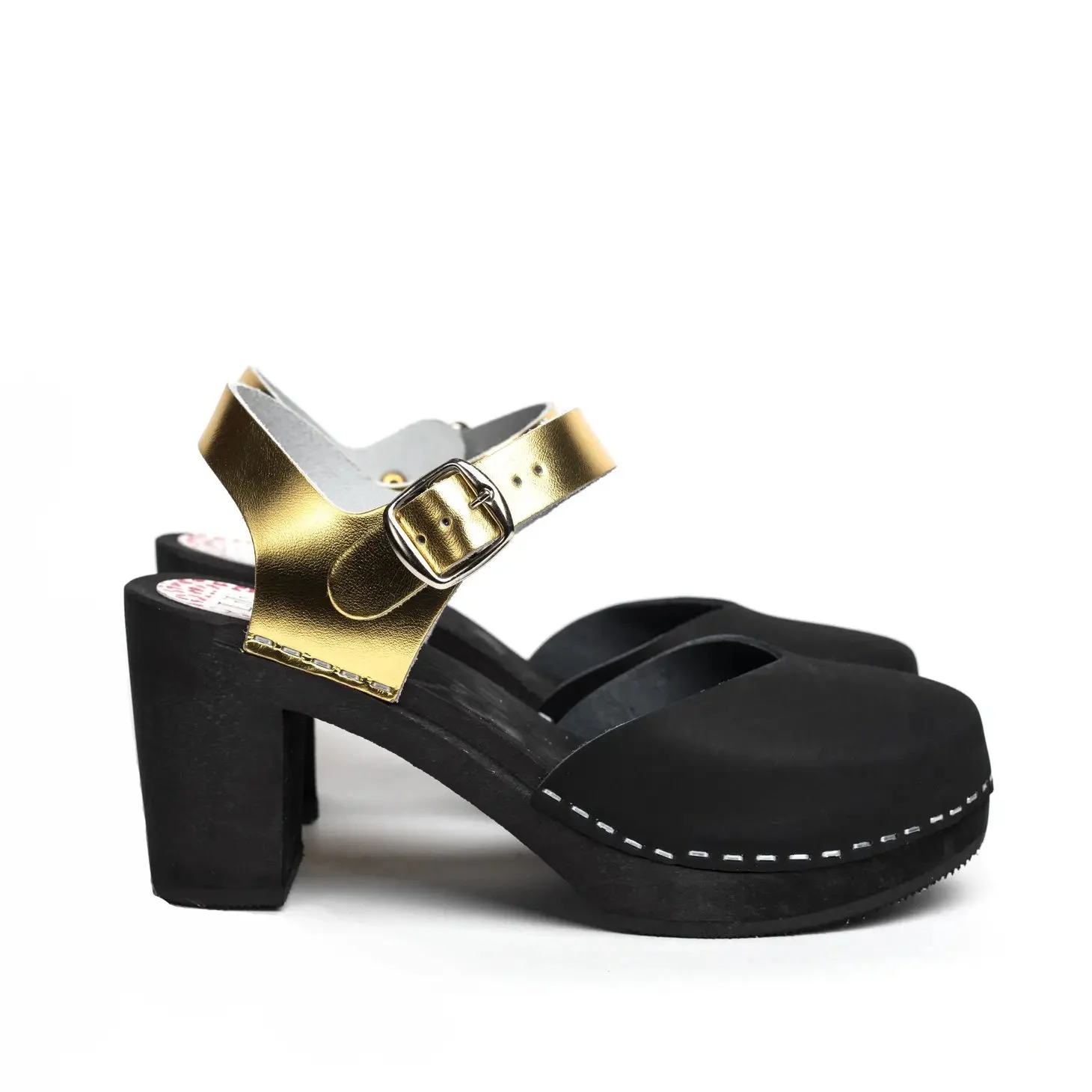 Lund Closed Toe Heel Black & Gold