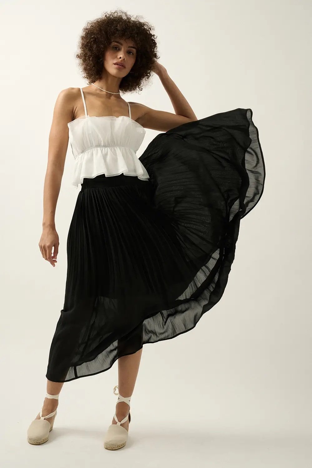 Black Pleated Maxi Skirt With Rainbow Elasticated Waistband  KURT MULLER   SilkFred