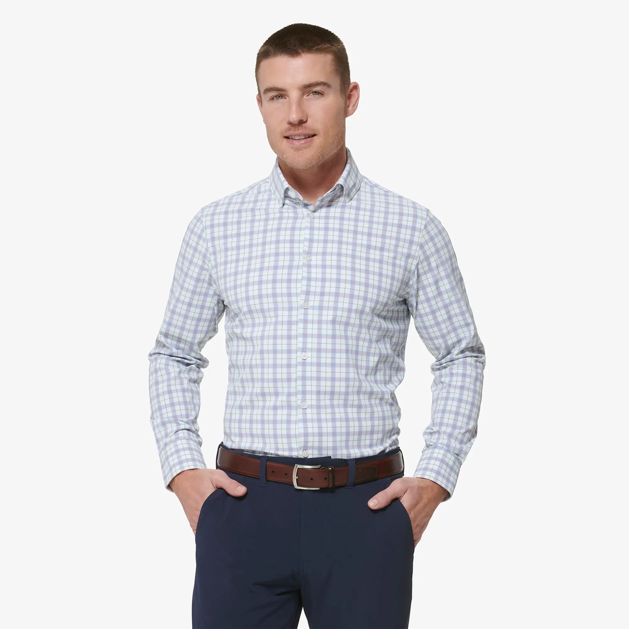 M+M Leeward Dress Shirt Ashley Blue Plaid