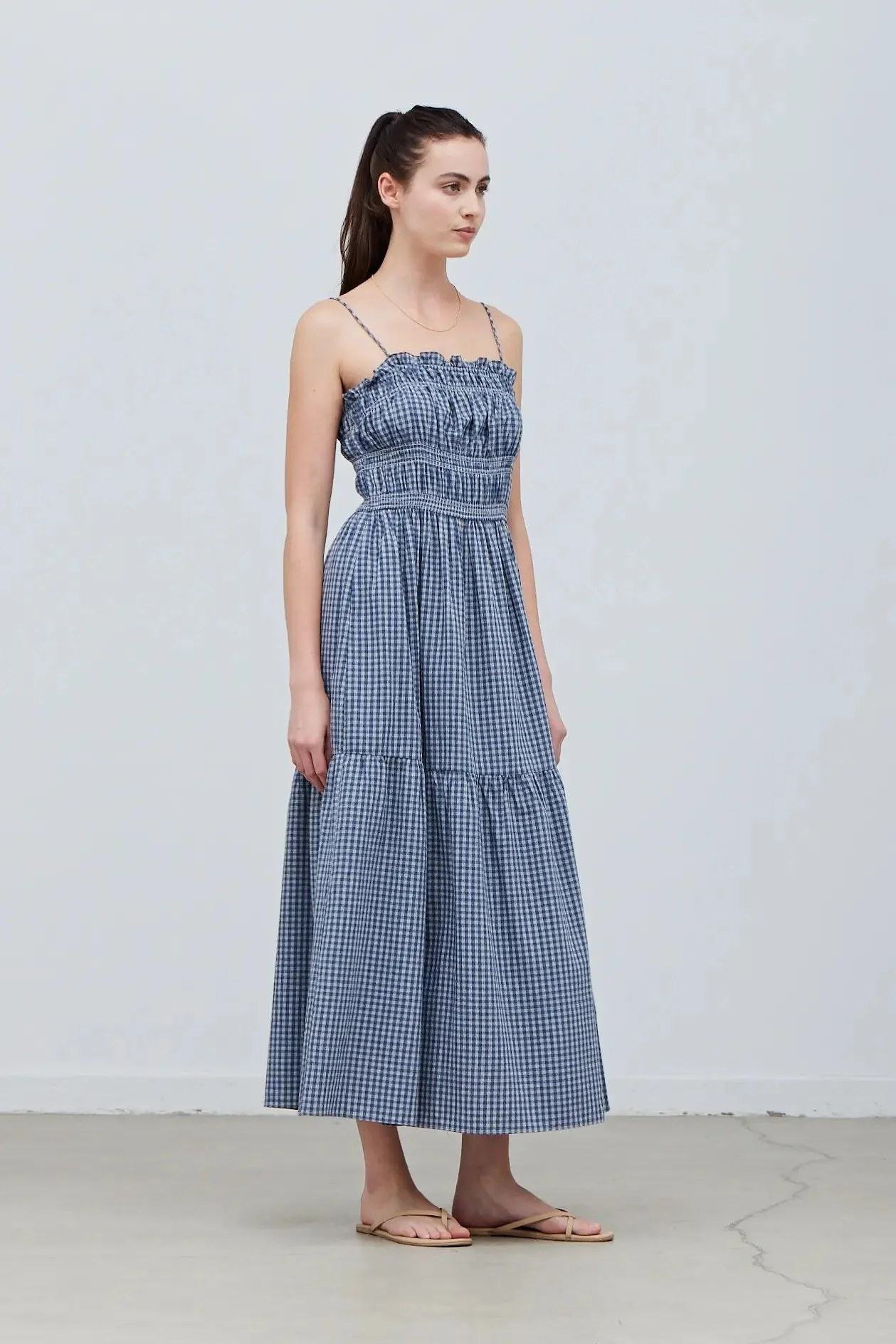 Gingham Midi Dress Indigo — Byron & Barclay