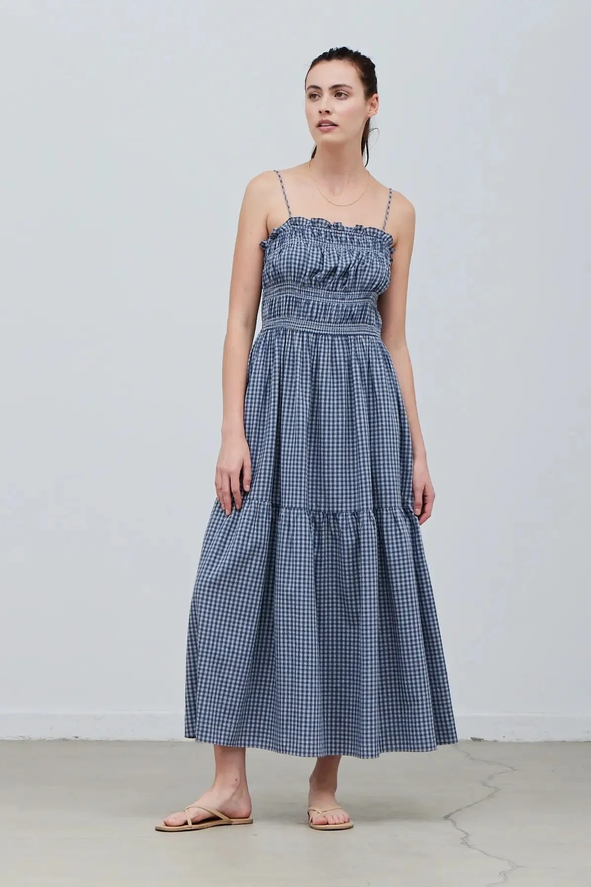 Gingham Midi Dress Indigo — Byron & Barclay