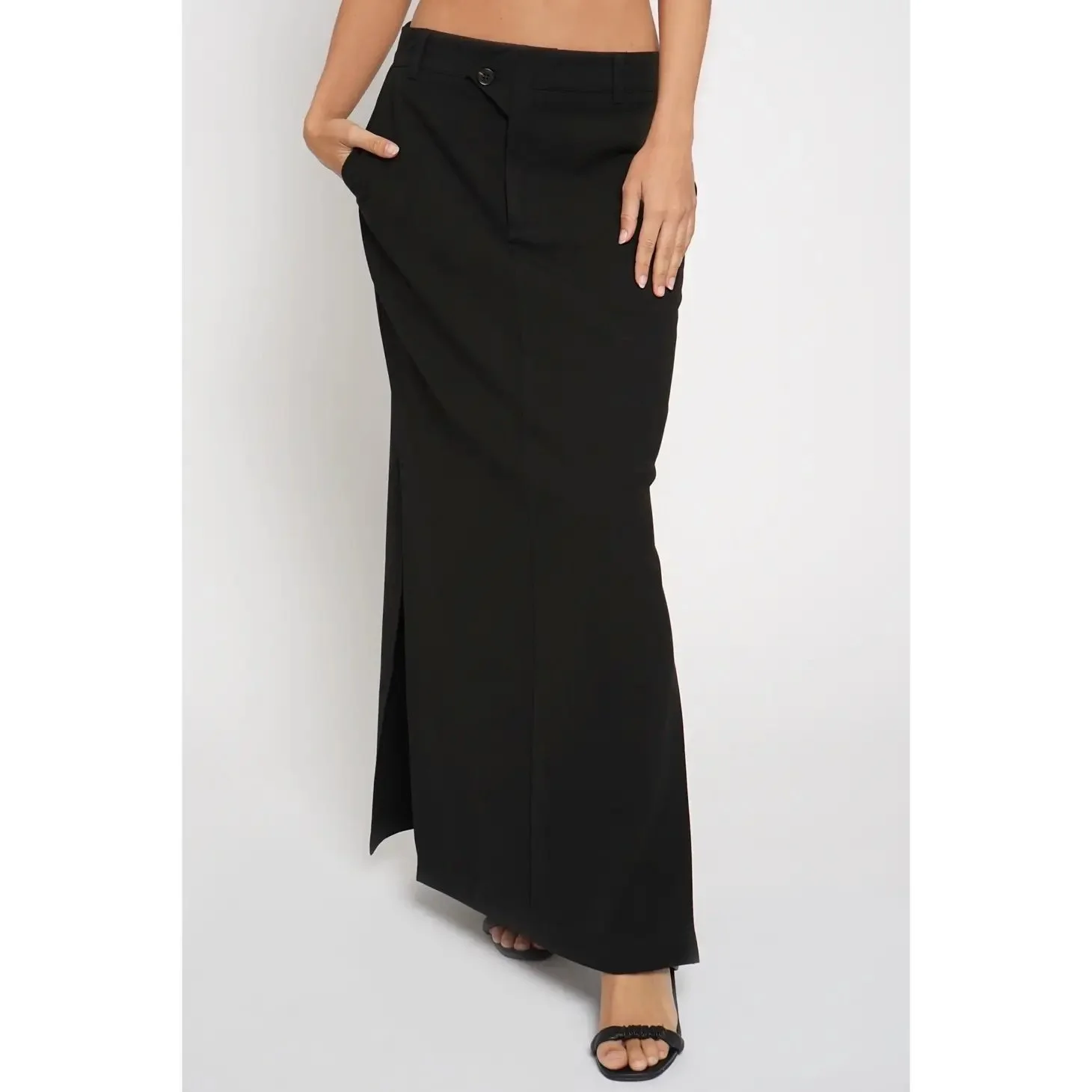 Accent Tab Maxi Skirt Black