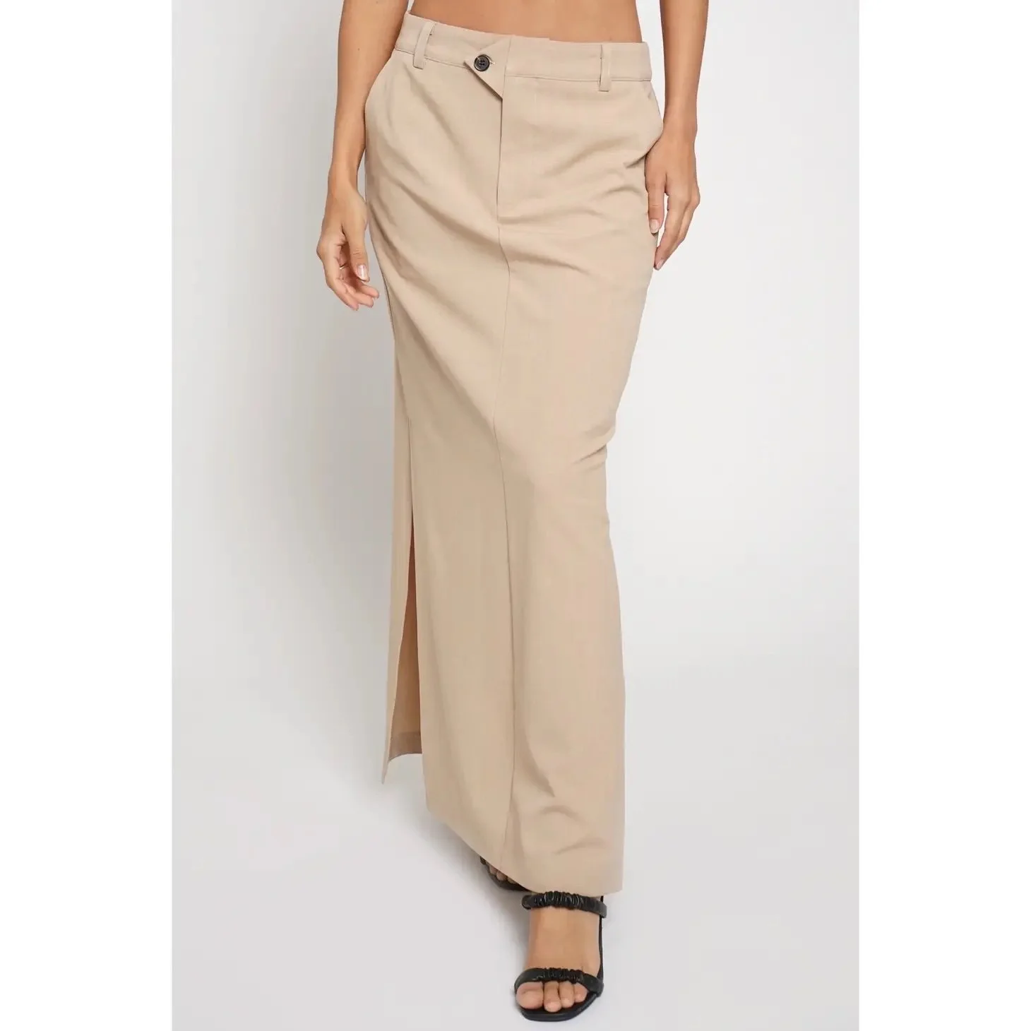 Accent Tab Maxi Skirt Khaki