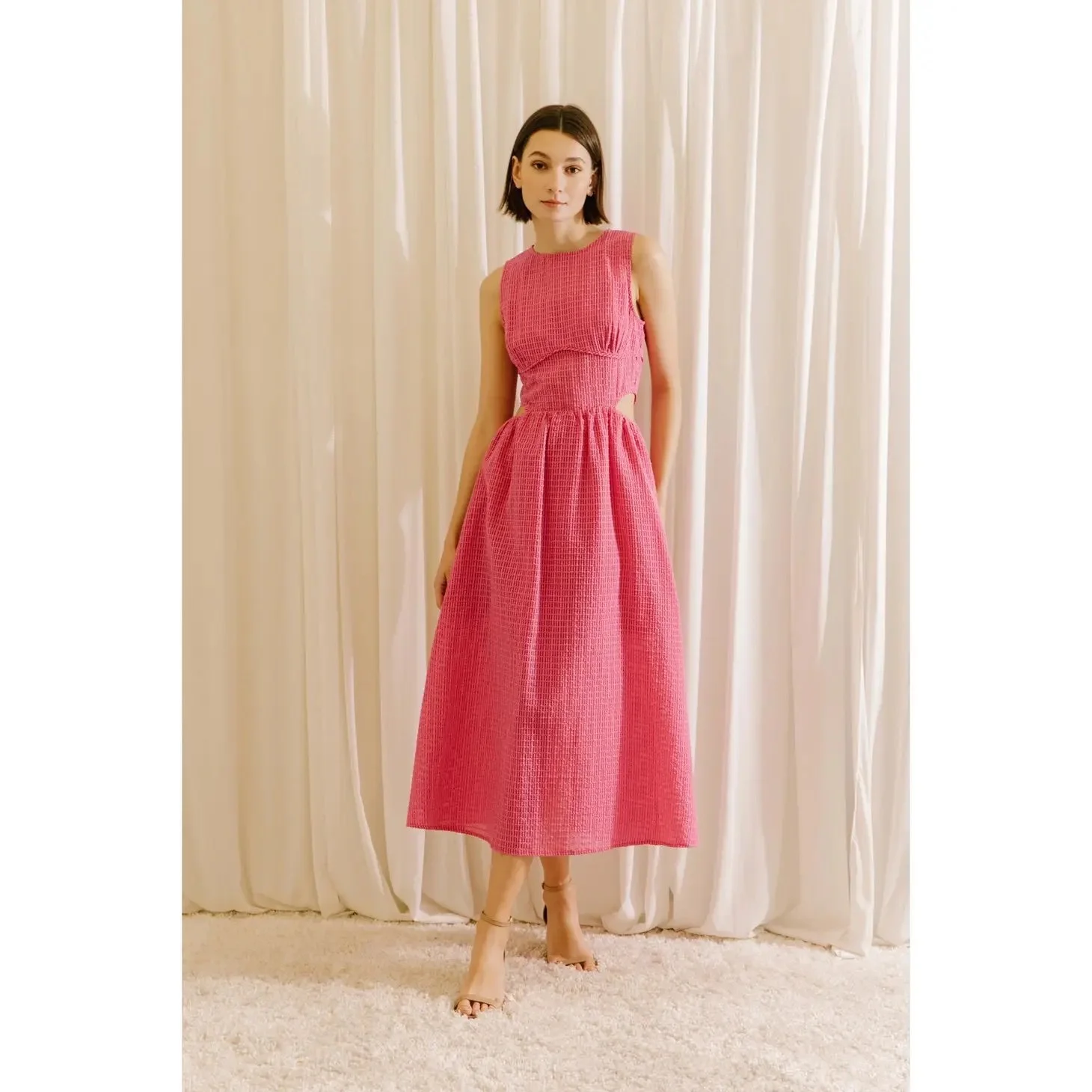 Berry Textured Cut Out Midi Dress