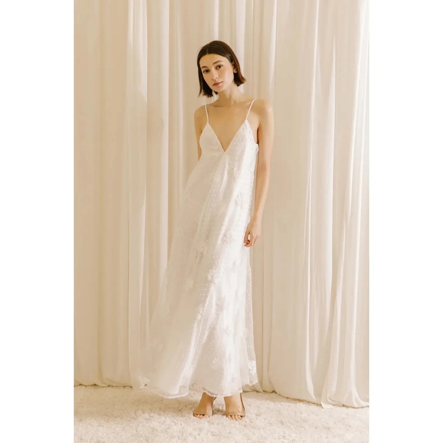 Swiss Dot Floral Tulle Maxi Dress