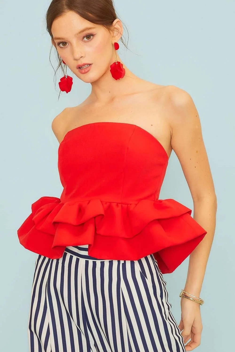 Strapless Peplum Top Poppy — Byron & Barclay