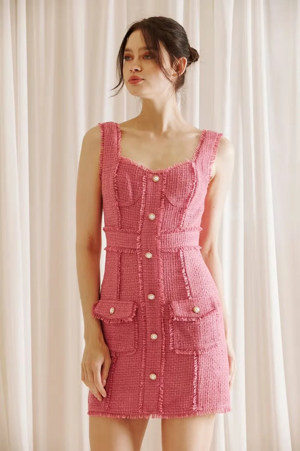 strapless open back dress Alia Short Sleeve Mini Dress in Pink