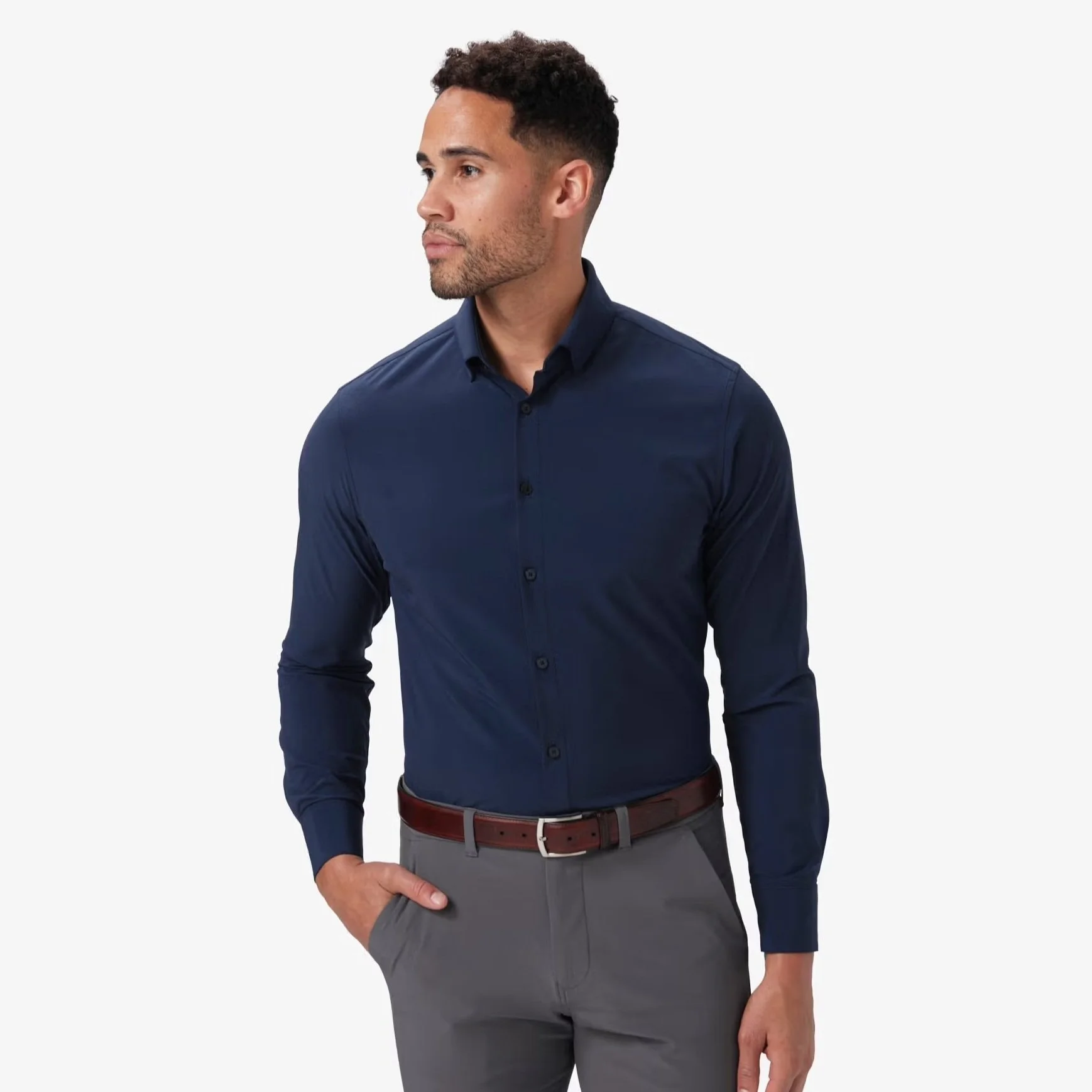 M+M Leeward Dress Shirt Navy Solid