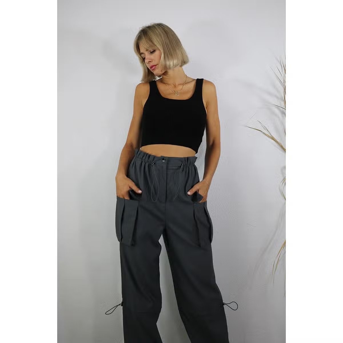 Bungee Toggle Cargo Pants Blue Grey