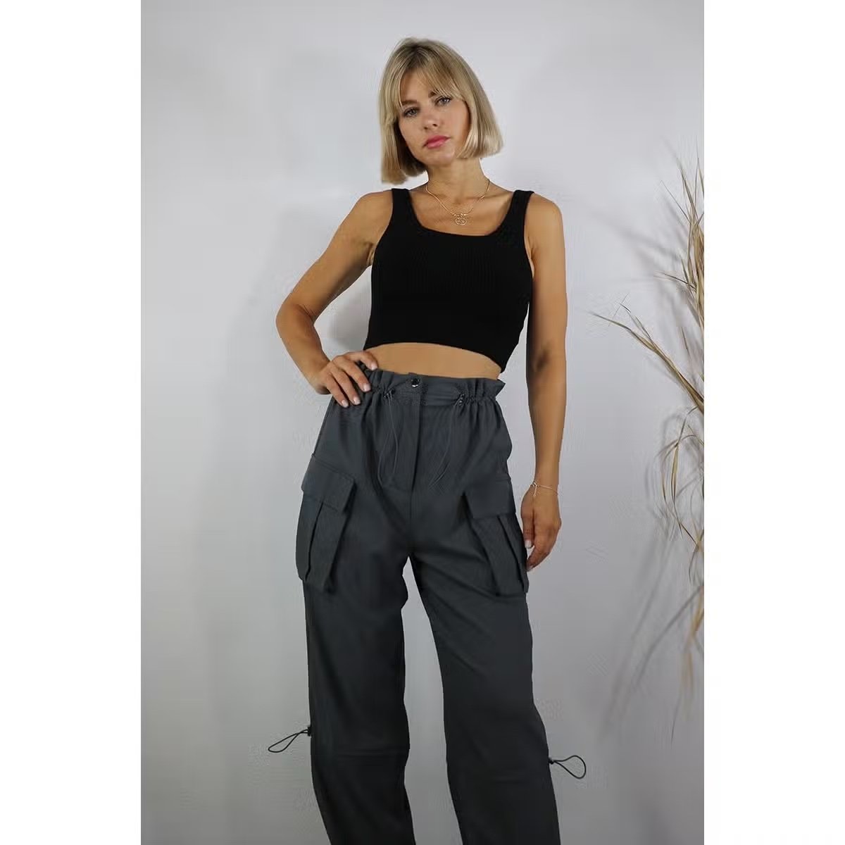 Bungee Toggle Cargo Pants Blue Grey