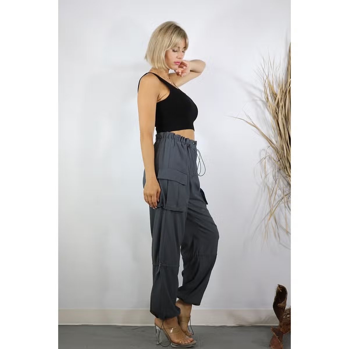 Bungee Toggle Cargo Pants Blue Grey