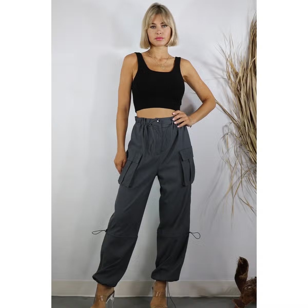 Bungee Toggle Cargo Pants Blue Grey