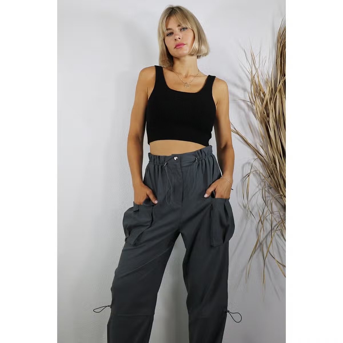 Bungee Toggle Cargo Pants Blue Grey